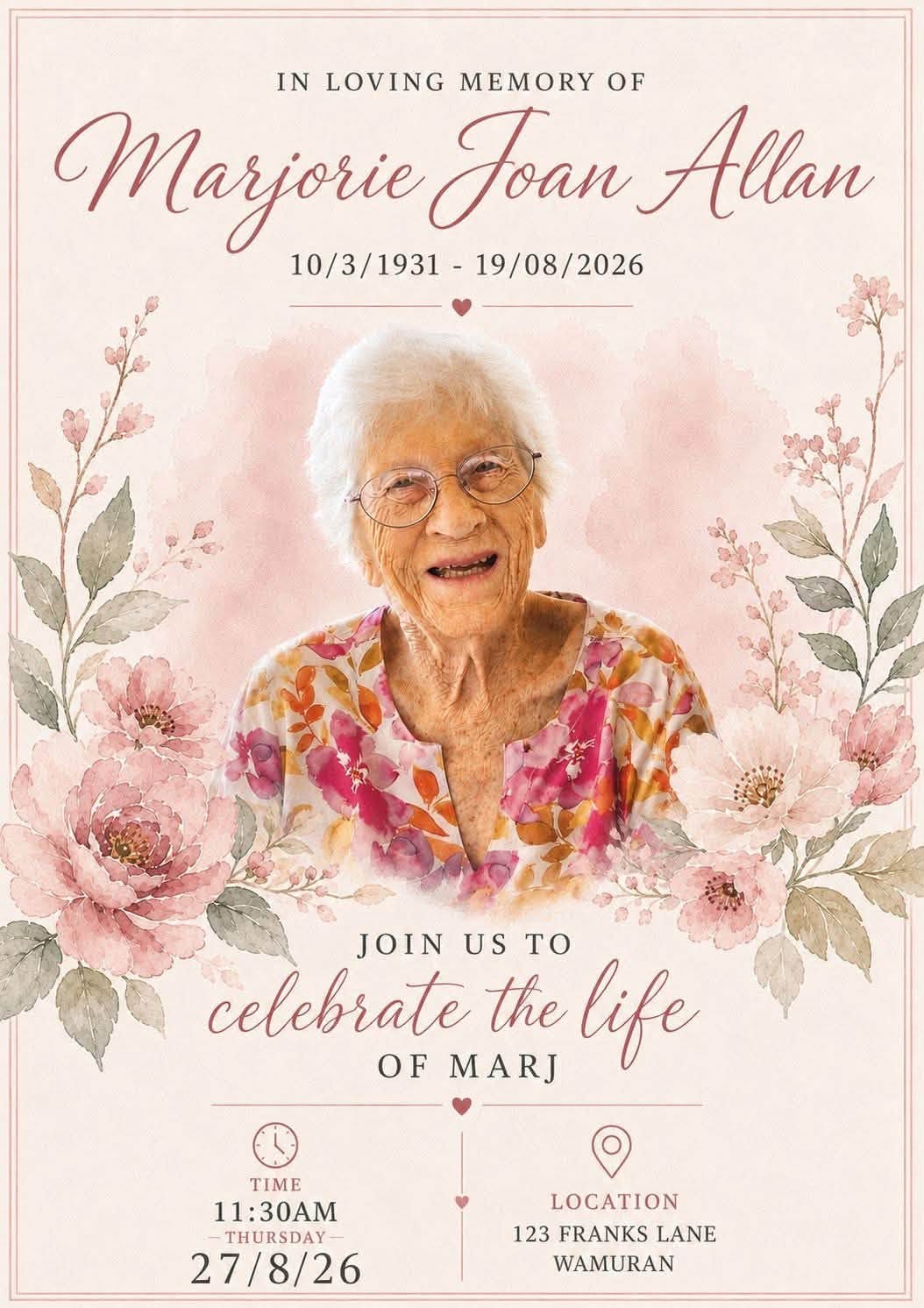Celebrating the Life of Marjorie Joan Allan